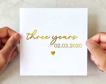 Personalised 3rd Anniversary Card - Three Years Wedding Anniversary Card - 3rd Anniversary Card For Boyfriend, Husband, Wife - Gold Foil