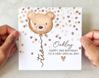 Balloon Personalised 2nd Birthday Card - Second Birthday Card For Son, Nephew, Grandson - Card For Little Boy - Custom Card For 2nd Birthday
