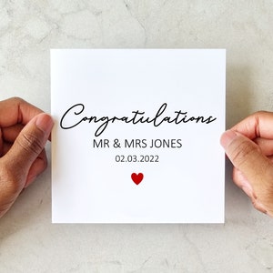 Personalised Mr & Mrs Wedding Card - Congratulations Wedding Card - Card For Newly Weds On Their Wedding Day - Custom Date And Name Card