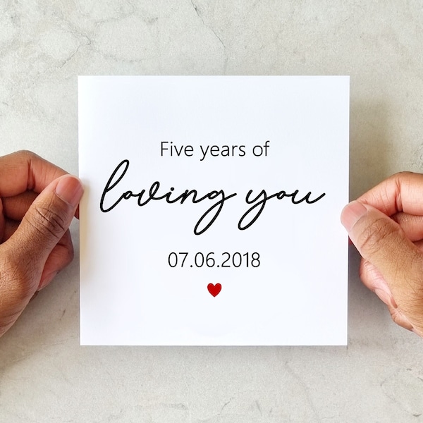 Personalised 5th Anniversary Card - Five Years Of Loving You Anniversary Card - 5th Wedding Anniversary Card - 5th Anniversary Milestone