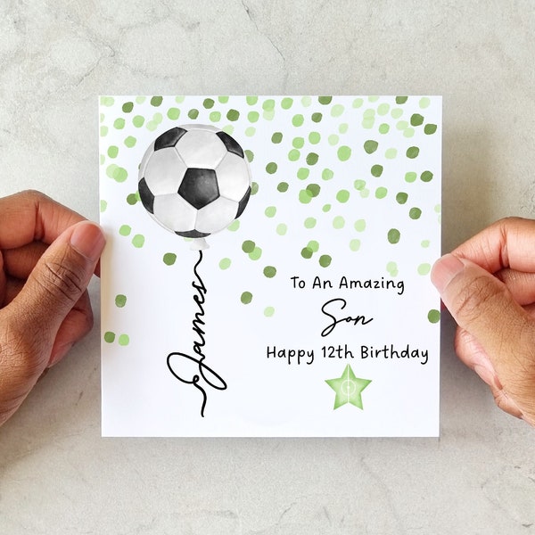 Carte d'anniversaire personnalisée pour fils de football - Carte d'anniversaire de football pour fils - Personnalisé tout âge et nom - Carte de fils de football - Ballon de football