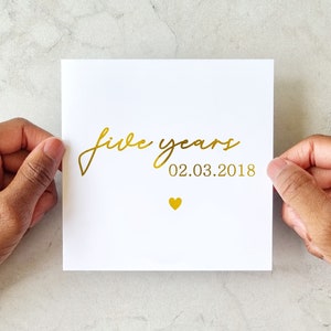 Personalised 5th Anniversary Card - Five Years Wedding Anniversary Card - 5th Anniversary Card For Boyfriend, Husband, Wife - Gold Foil Card