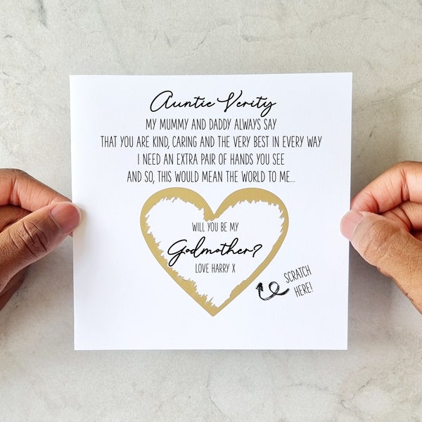 Poem Proposal auntie will you be my Godmother card - Personalised Godmother proposal card for auntie - Godmother scratch and reveal card