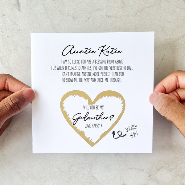 Poem auntie will you be my godmother card - Personalised godmother proposal card for auntie - Godmother scratch card - Scratch and Reveal
