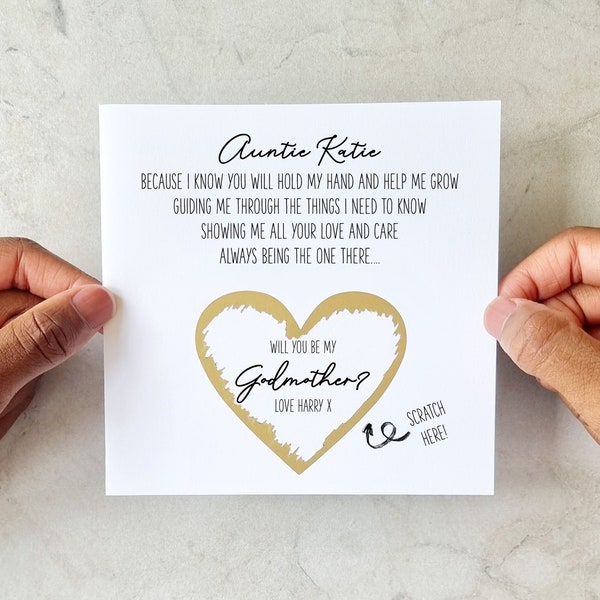 Auntie will you be my godmother card - Personalised godmother proposal card for auntie - Poem Godmother scratch card - Scratch and Reveal