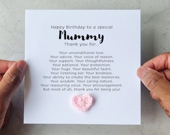 Poem Mummy Birthday Card - Handmade Crochet Heart - Birthday Card For Mummy - Mummy Crotchet Card - Keepsake Birthday Mummy Gift