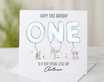 Personalised First Birthday Card - 1st Birthday Card For Boy - Custom Birthday Card For Grandson, Nephew, Godson - 1st Birthday Gift