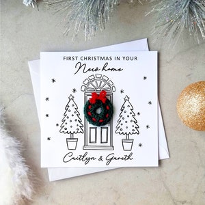 Personalised 1st New Home Christmas Card - Handmade Crochet Christmas Wreath Card - First Christmas In New Home Card - Christmas Keepsake