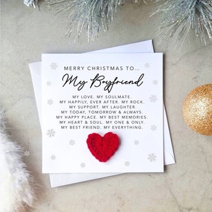 Poem Boyfriend Christmas Card - Handmade Crochet Red Heart - Christmas Card For Boyfriend - Boyfriend Christmas Gift - Xmas Keepsake