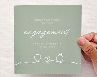 Personalised Engagement Card - Congratulations On Your Engagement - Wedding Engagement Greeting Card - Gift For Engagement - Sage