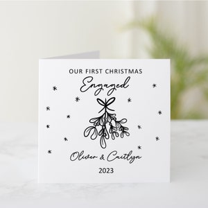 Our First Christmas Engaged Card - 1st Personalised Christmas Card For Engagement - 1st Christmas Card Engaged - Mistletoe Christmas Card