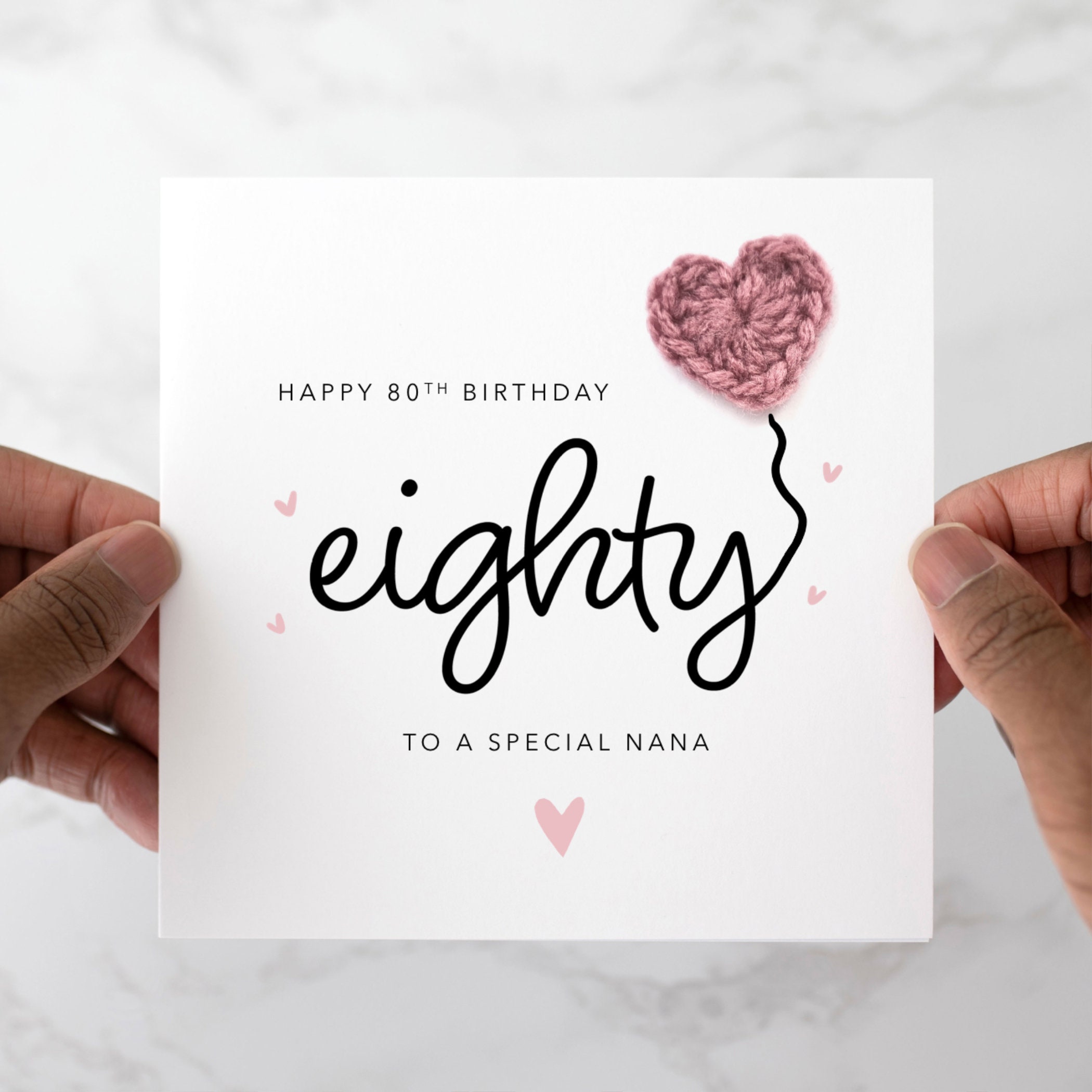 80th Nana Birthday Card - Handmade Crochet Heart - 80th Birthday
