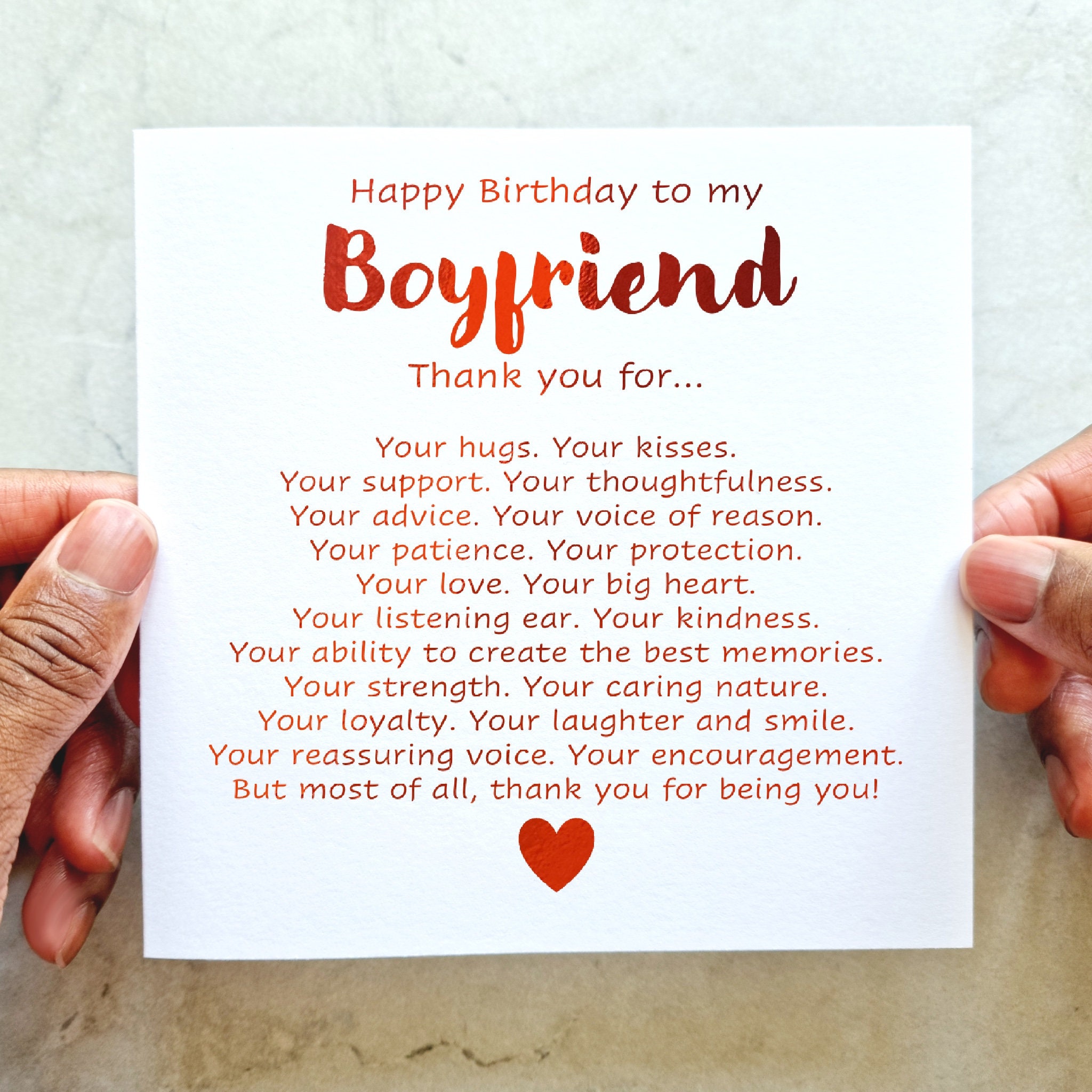 Poem Romantic Boyfriend Birthday Card Romantic Birthday Card Birthday Card for  Boyfriend Red Foil Boyfriend Birthday Card 