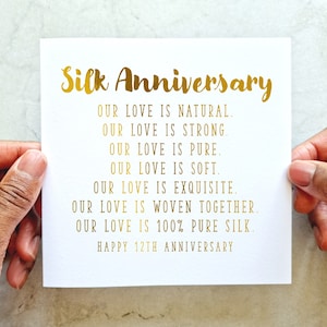 12th Wedding Anniversary Card - Silk Anniversary Wedding Card - Twelfth Year Wedding Anniversary Card For Husband Or Wife - Gold Foil