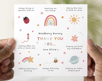 Personalised Nursery Thank You Card, Keyworker Appreciation Card, Thank You Card For Nursery, End Of Term Gift, Nursery Worker Card