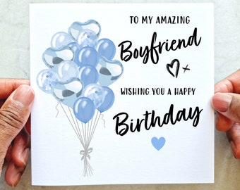 Balloon Boyfriend Birthday Card - Birthday Card For Boyfriend - Birthday Card Boyfriend - Printed Card