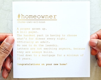 Definition Homeowner New Home Card - Congratulations Home Card - Moving Card - New House Card - Housewarming Card - Gold Foil Card