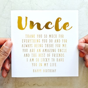 Poem Uncle Birthday Card - Birthday Card For Uncle - Birthday Card Uncle - Gold Foil Handmade Card