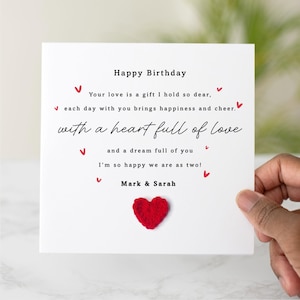 Personalised Full Of Love Birthday Card - Handmade Crochet Heart - Birthday Card For Husband, Wife, Boyfriend, Partner, Him Or Her