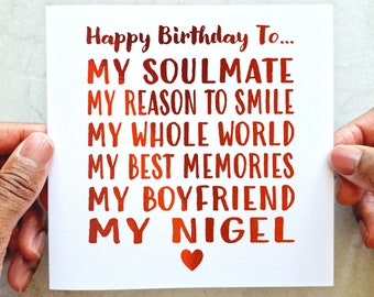 Personalised Poem Boyfriend Birthday Card - Name Boyfriend Birthday Card - Cute Birthday Card - Romantic Birthday Card - Red Foil Card