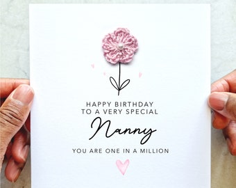 Flower Nanny Birthday Card - Handmade Crochet Flower - Birthday Card For Nanny - Nanny Keepsake Birthday Gift - Nanny card
