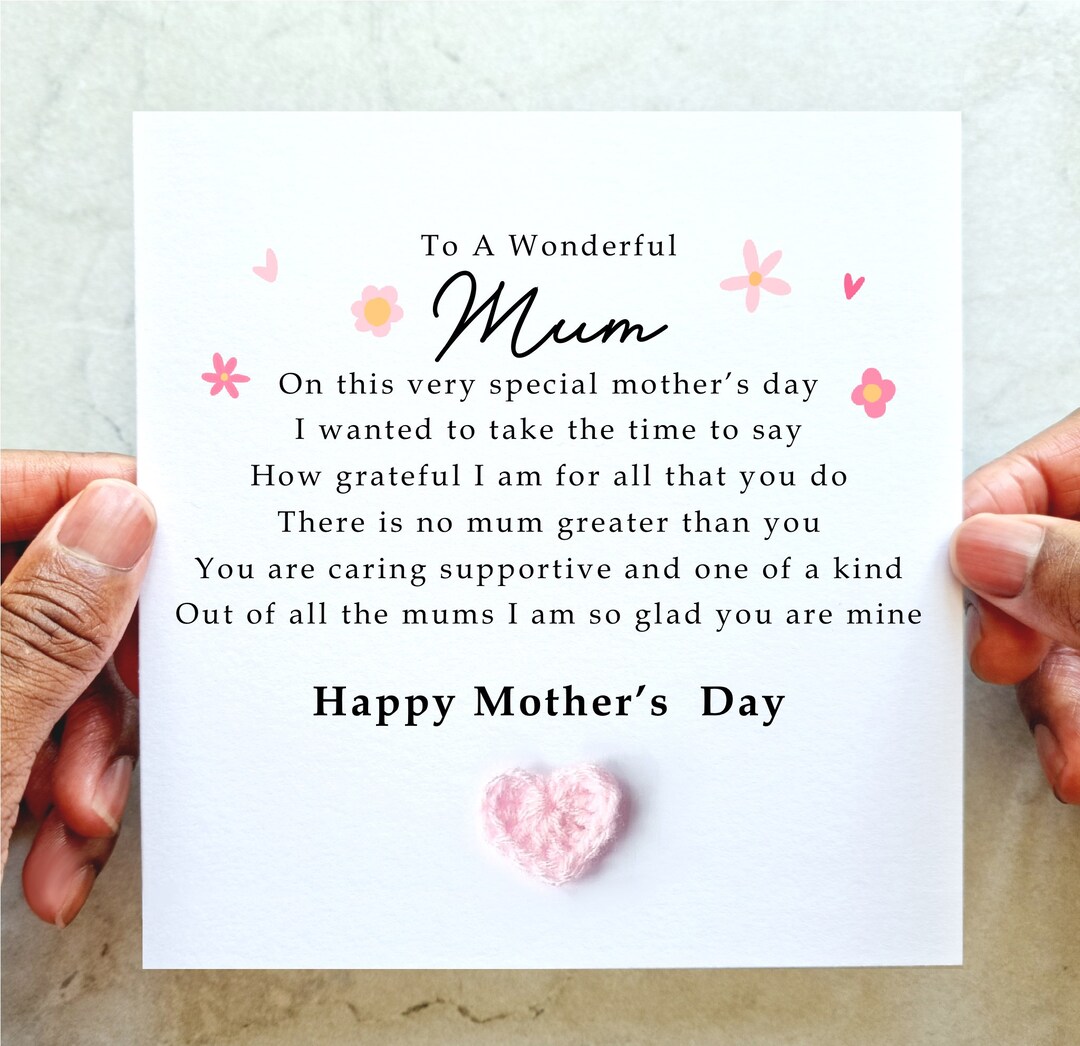 Happy Mothers Day Card - Handmade Crochet Heart - Poem Mother’s Day ...