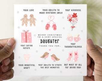 Festive Daughter Christmas Card - Christmas Card For Daughter - Christmas Card Daughter - Thank You For Daughter Card