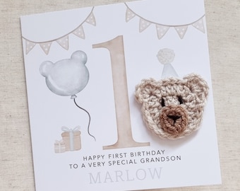 Personalised Crochet 1st Birthday Card Handmade Crochet Bear