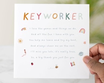 Key Worker Thank You Card, Nursery Thank You Card, Preschool Teacher Card, Childcare Thank You Card, Nursery Leaver Card