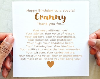 Poem Granny Birthday Card - Granny Card - Card For Granny - Card For Her - Granny’s Birthday Card - Rose Gold foil Card