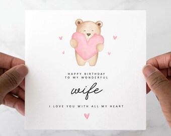 Wife Birthday Card, Birthday Card For Wife, Birthday Card Wife, Wife Card, Cute Bear Design,