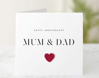 Mum & Dad Anniversary Card, Handmade Crochet Heart, Anniversary Card for Parents, Mum and Dad Gift, Wedding Anniversary Card