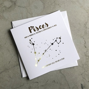 Personalised Gold Foil Pisces Birthday Card - Star Sign Birthday Card - Pisces Birthday Card - Star Constellations Card - Card For Her