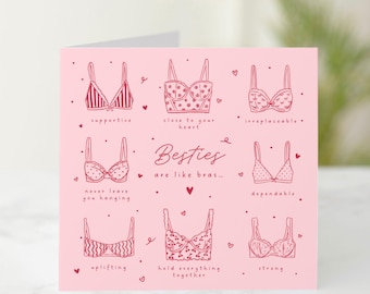 Funny Best Friend Card for Her, Besties Are Like Bras, Friendship Card for Bestie, Birthday Card for Friend, Cute Girls Card