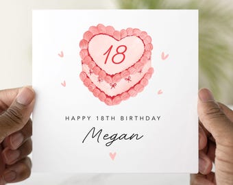 Personalised 18th Birthday Card - Cute Cake Design - 18th Birthday Card For Daughter, Sister, Niece
