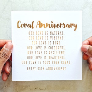 35th Wedding Anniversary Card - Coral Anniversary Wedding Card - 35 Years Wedding Anniversary Card For Husband Or Wife - Rose Gold Foil
