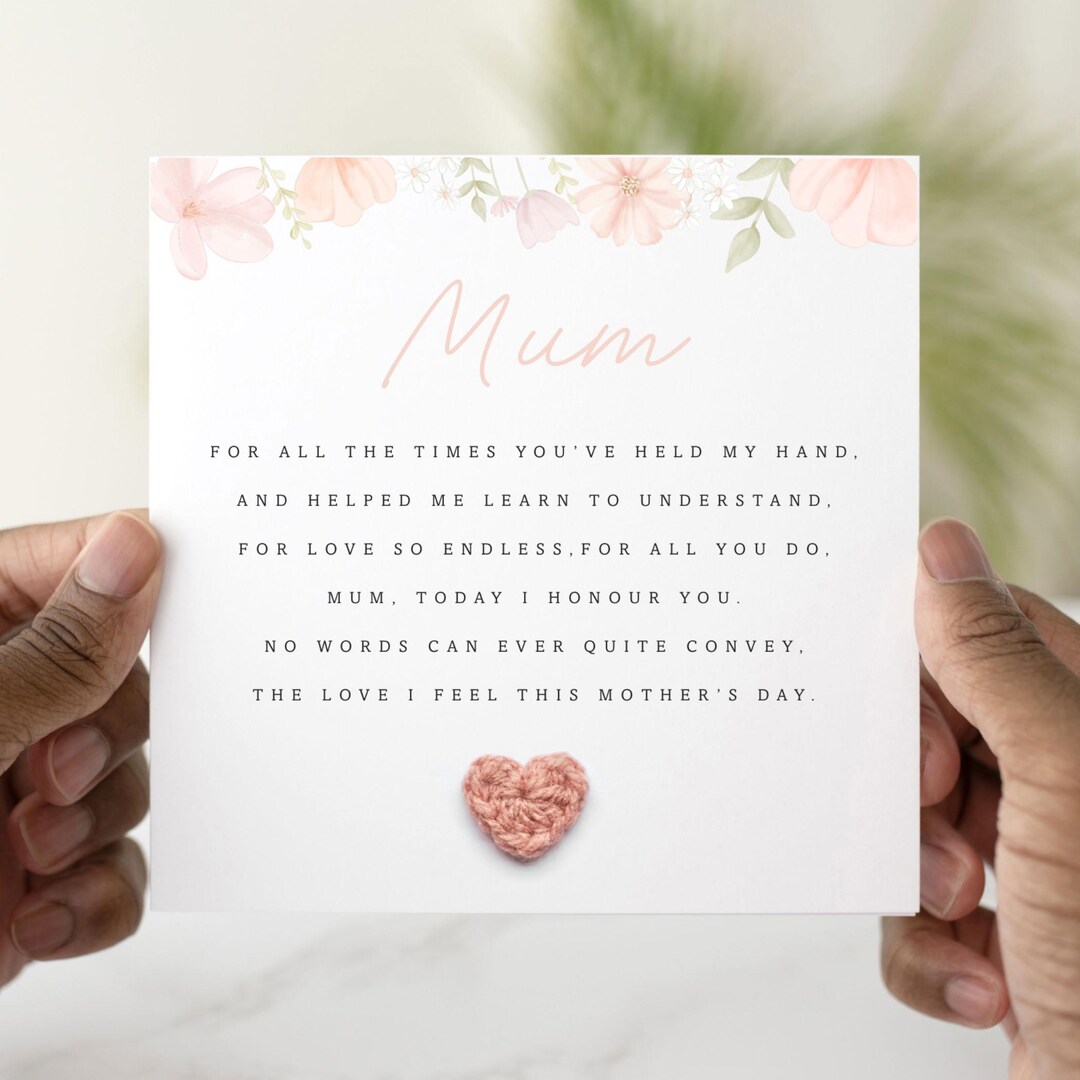 Floral Mothers Day Card for Mum - Handmade Crochet Heart - Mum Mother’s ...