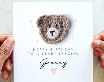 Crochet Granny Birthday Card - Handmade Crochet Bear - Birthday Card For Granny - Granny Birthday Card - Gift For Granny - Granny Card