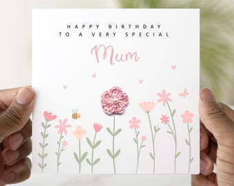 Tarjeta de cumpleaños para mamá - Flor de crochet hecha a mano - Tarjeta de cumpleaños para mamá - Regalo de cumpleaños de recuerdo para mamá