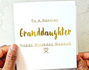 Personalised Granddaughter Birthday Card - Custom Birthday Card For Her - Birthday Card For Granddaughter - Gold Foil Card