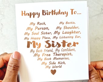 Poem Sister Birthday Card - Birthday Card Sister - Birthday Card For Sister - Special Sister Birthday Card - Rose Gold Foil Card