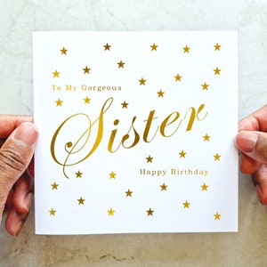 Stars Sister Birthday Card - Birthday Sister Card - Birthday Card For Sister - Birthday Card For Her - Best Sister - Gold foil Card