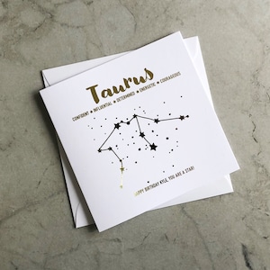 Personalised Gold Foil Taurus Birthday Card - Star Sign Birthday Card - Taurus Birthday Card - Star Constellations Card - Card For Her