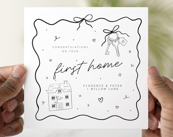 Tarjeta personalizada para la primera casa – Tarjeta de inauguración con dirección personalizada – Regalo para la primera casa de una pareja – Tarjeta para el nuevo hogar con nombres
