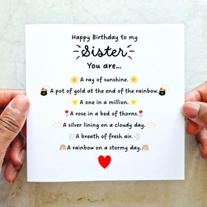 Printed Sister Birthday Card - Birthday Card For Sister - Special Birthday Card For Sister - Sister Card - Sister Birthday Card - Sister