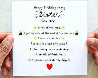 Carte d'anniversaire soeur imprimée - carte d'anniversaire pour soeur - carte d'anniversaire spéciale pour soeur - carte soeur - carte d'anniversaire soeur - soeur