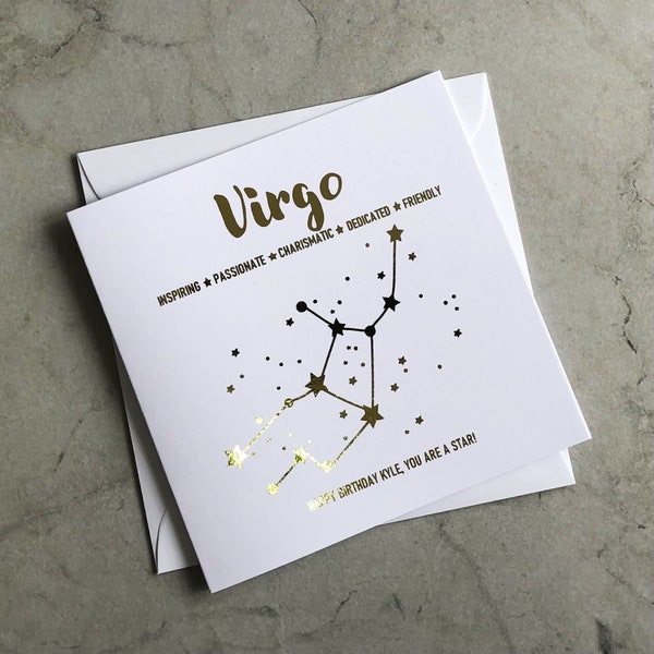 Personalised Gold Foil Virgo Birthday Card - Star Sign Birthday Card - Virgo Birthday Card - Star Constellations Card - Card For Her