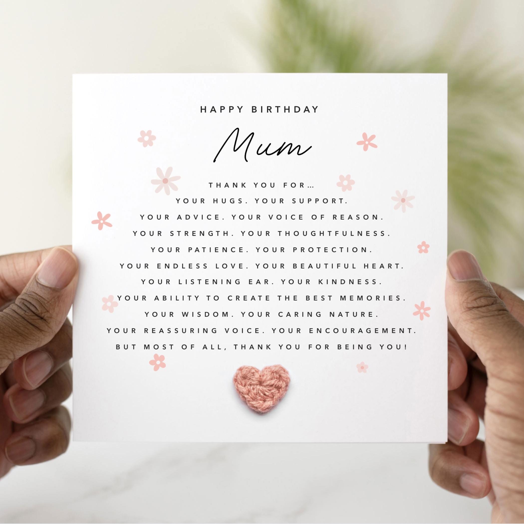 Thank You for Mum Birthday Card - Handmade Crochet Heart - Birthday ...
