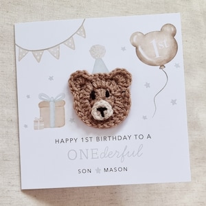 Personalised Crochet 1st Birthday Card - Handmade Crochet Bear - First Birthday Card -Boys Gift -Keepsake For Little Boy Nephew Son Grandson
