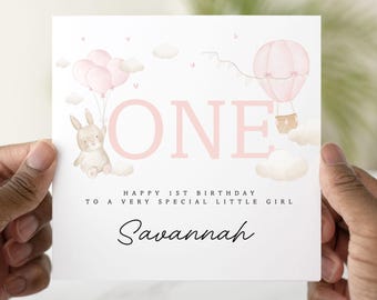Personalised 1st Birthday Card For Girl - Daughter 1st Birthday Card -  First Birthday Gift For Granddaughter - Niece 1st Birthday Card